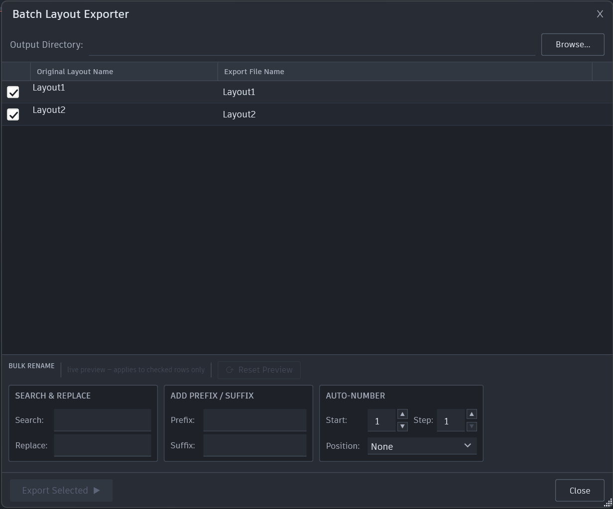 Export Layouts screenshot