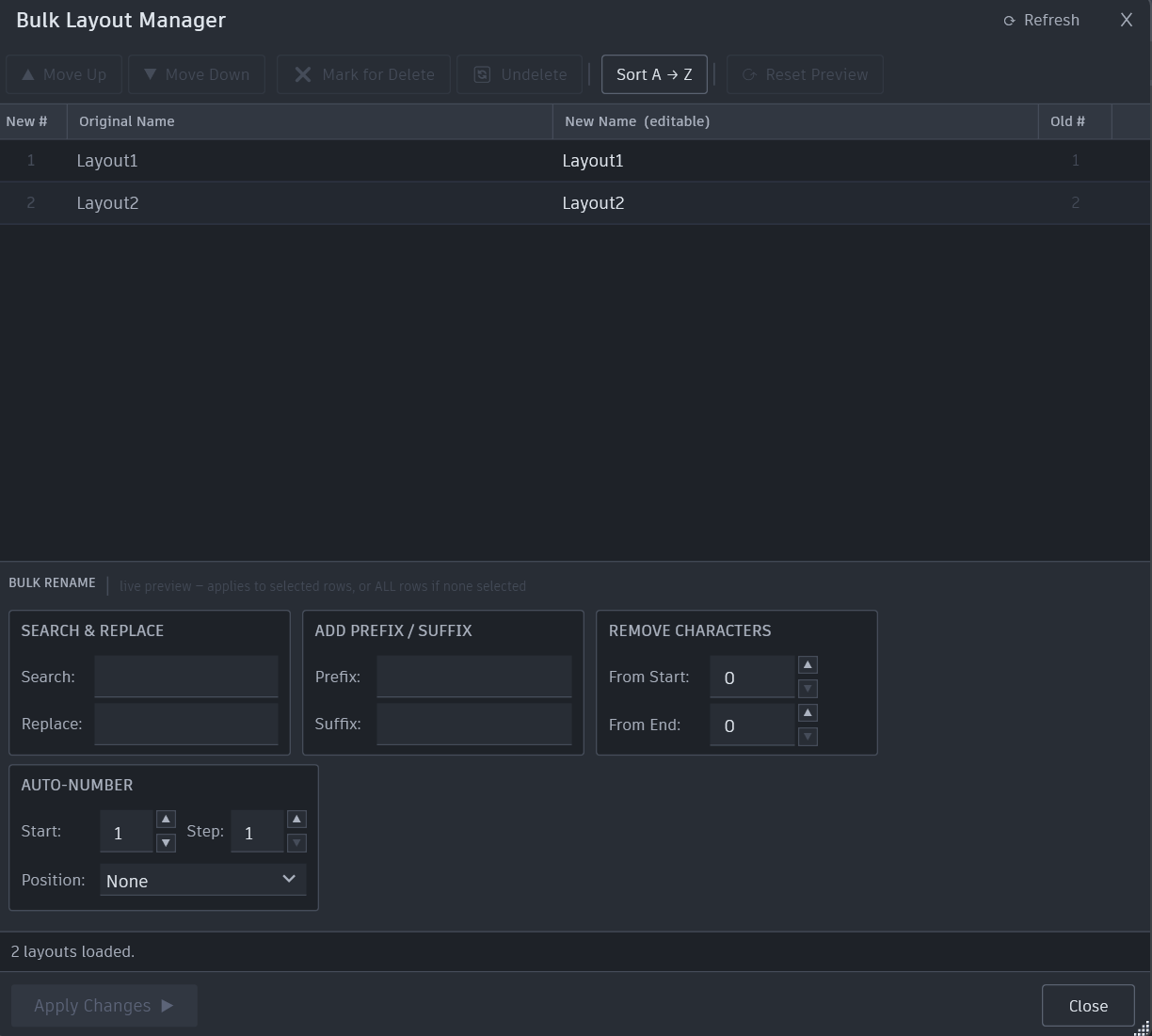 Layouts Manager screenshot