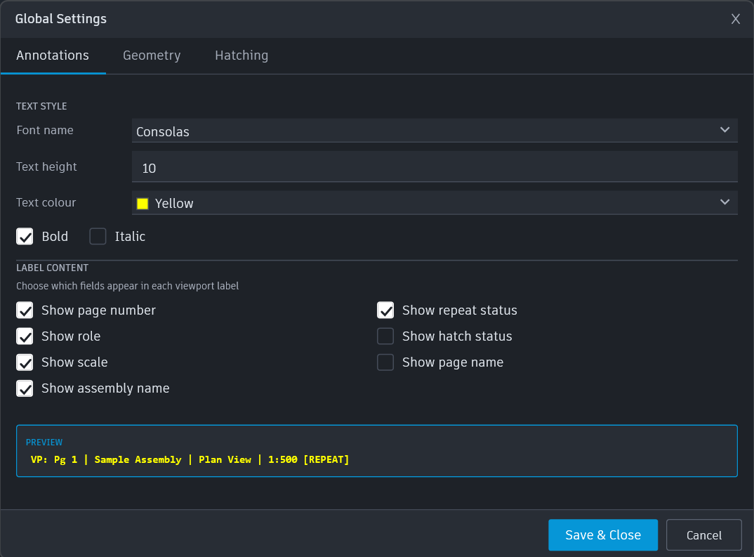 Global Settings screenshot